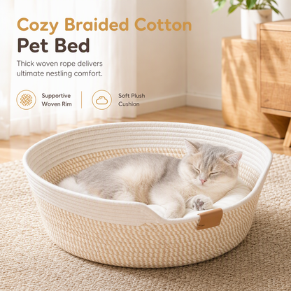 🐱 50 % RABATT NU! 🧶 Integrerad kattbädd &amp; klösbräda – flätade bomullsväggar, plyschkudde &amp; handvävd design för inomhuskatter 🐾