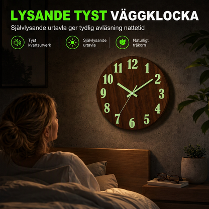 🔥Tidsbegränsat erbjudande🕰️12-tums tyst träväggklocka – lysande och MDF-träyta✨