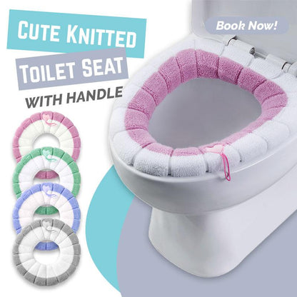 🚽 50% RABATT! ✨ Mjukt stickat toalettsitsskydd med handtag – Varmt, tvättbart & hygieniskt