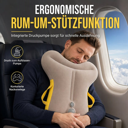 💤 50 % Rabatt ! Aufblasbares Reisekissen Ergonomisch – Entspannt ankommen, ohne Nackenschmerzen! ☁️ Integrierte Pumpe, 360° Kopfstütze, kompakt faltbar
