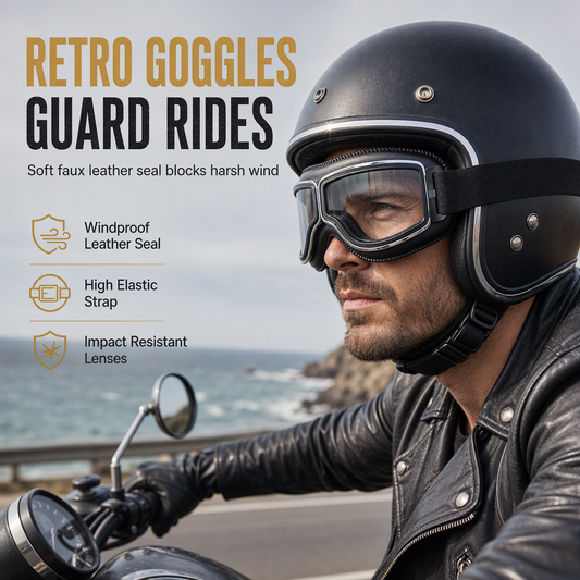 🏍️ 50% RABATT! ✨ Retro Motorcykelglasögon & Vindtäta Körglasögon för Cruiser & Moped/Cross 🕶️