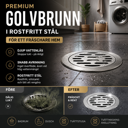 🛁 50% RABATT! ✨ Rund Golvbrunn i Rostfritt Stål med Luktstopp & Bakslagsventil – Effektivt Avlopp för Badrum & Dusch 🚿