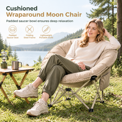 🏕️ 50% RABATT! ✨ Extra Stor Fällbar Månstol / Campingstol – Tjockt Vadderad Loungestol med Robust Stålram för Camping & Trädgård 🪑
