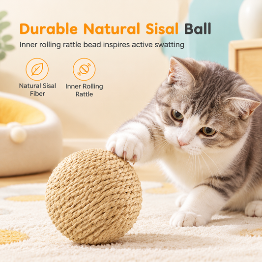 🐱 50% RABATT! 🧶 Bithållfast Sisalboll för Katter – Slitstark Kattleksak med Inbyggd Skallra ✨
