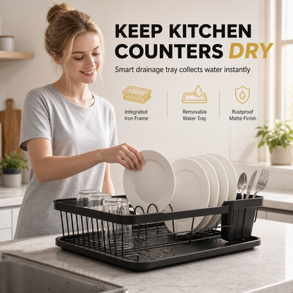 🍽️ 50% RABATT! ✨ Kompakt Diskställ i Rostskyddat Stål med Droppbricka – Smart Disktorkställ för Tallrikar & Skålar 🧽