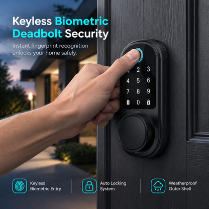 🔐 50% RABATT! ✨ Smart Elektroniskt Dörrlås med Fingeravtryck & Bluetooth – Nyckelfri Deadbolt för Ytterdörr 🚪