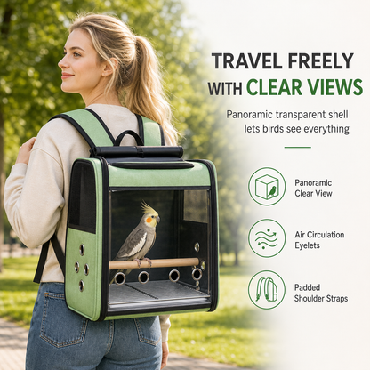 🦜 50% RABATT! ✨ Transparent Ryggsäck för Fågel & Papegoja – Portabel Transportväska med Sittpinne & God Ventilation 🎒