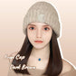 Kvinnors stickade mössa med hårförlängning